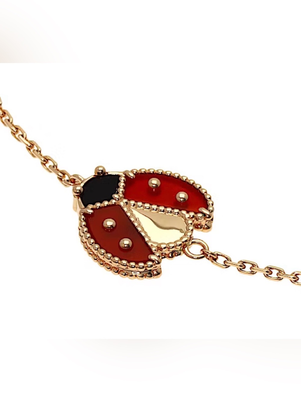 Red Ladybug Charm Bracelet Gold Plated